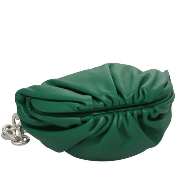 BOTTEGA VENETA Chain Shoulder Bag Leather Green Silver Auth 113050M - Picture 1 of 14